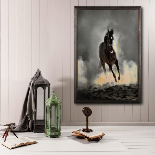 Tablou decorativ, Wild Horse, Lemn, Lemn, Multicolor