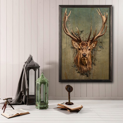 Tablou decorativ, Stag Face XL, Lemn, Lemn, Multicolor