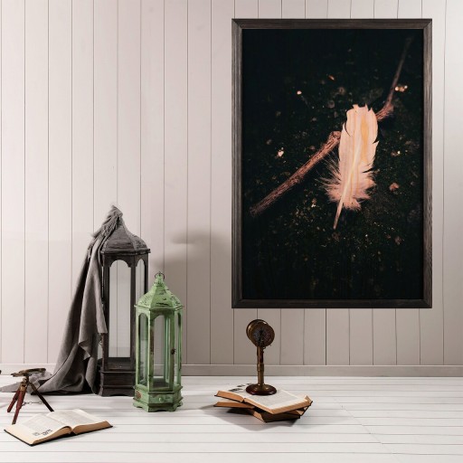 Tablou decorativ, White Feather XL, Lemn, Lemn, Multicolor