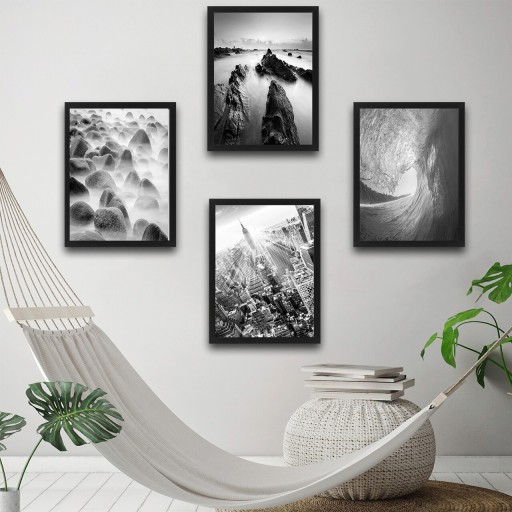 Set 4 tablouri decorative, Black &amp; White Set, PAL, Hartie, Multicolor