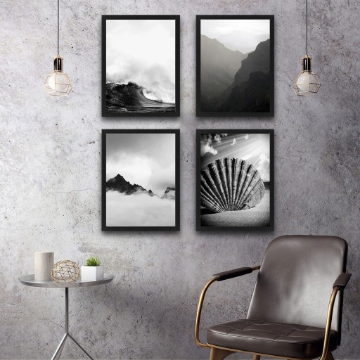 Set 4 tablouri decorative, Wave Set, PAL, Hartie, Multicolor