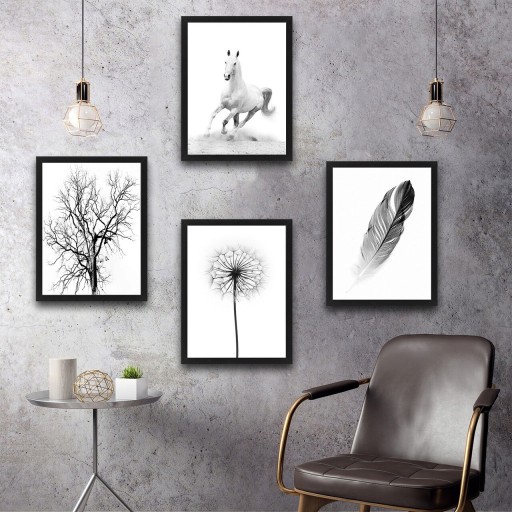 Set 4 tablouri decorative, White Running Horse Set, PAL, Hartie, Multicolor