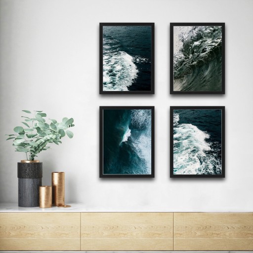 Set 4 tablouri decorative, Waves Set 2, PAL, Hartie, Multicolor