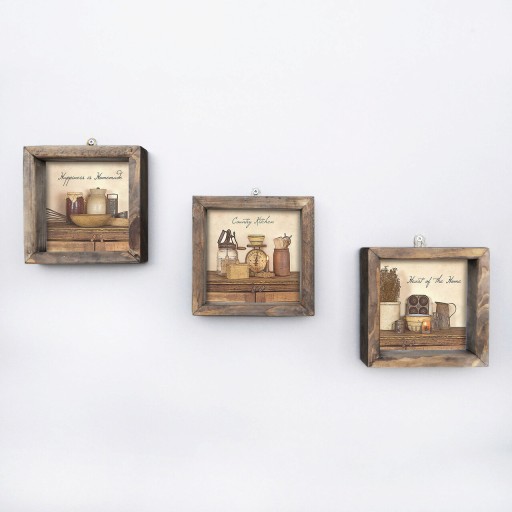 Set 3 tablouri decorative, UKZM004, MDF, Imprimat UV, Multicolor