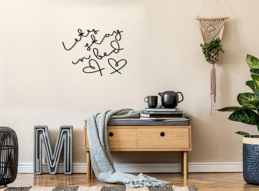Decoratiune de perete, Let&#039;s Stay, Metal, 50 x 50 cm, Negru