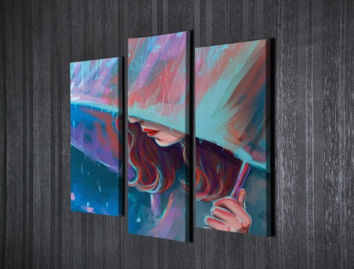 Set 3 tablouri decorative, UC104, Canvas, Lemn, Multicolor