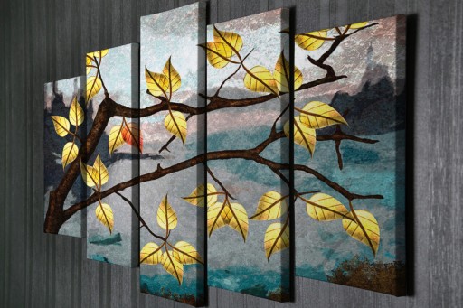 Set 5 tablouri decorative, BC91, Canvas, Lemn, Multicolor