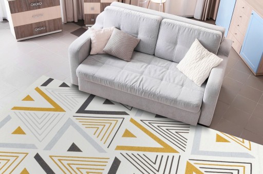 Covor, Ar 18 Yellow Grey , 80x150 cm, Bumbac reciclat, Galben / Gri