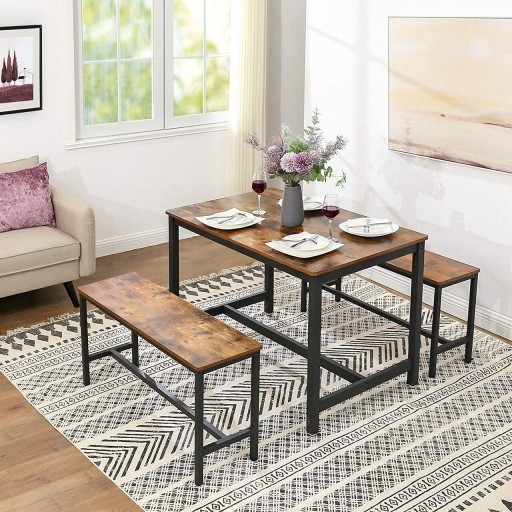 Set 2 banci de masa, Vasagle, 108x32.5x50 cm, otel/PAL, maro rustic