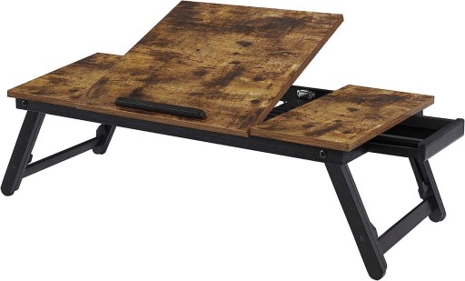 Masuta pentru laptop, Songmics, inaltime ajustabila, 71 x 35 x 23 cm, MDF/bambus, maro rustic