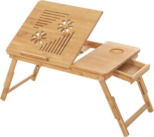 Masuta pentru laptop, Songmics, LLD002, inaltime ajustabila, 55 x 35 x 21-29 cm, bambus