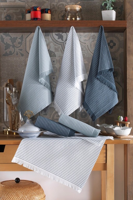 Set prosoape de bucatarie, L&#039;essentiel Maison, Bella, Albastru