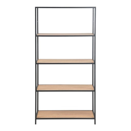 Bibliotecă neagră/în culoare naturală cu aspect de lemn de stejar 77x150 cm Seaford – Actona