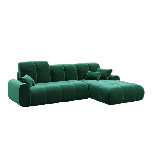 Canapea extensibilă din catifea cu șezlong pe partea dreaptă devichy Tous, verde închis