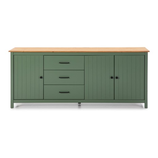 Comodă verde/în culoare naturală joasă din lemn masiv de pin 190x80 cm Miranda – Marckeric