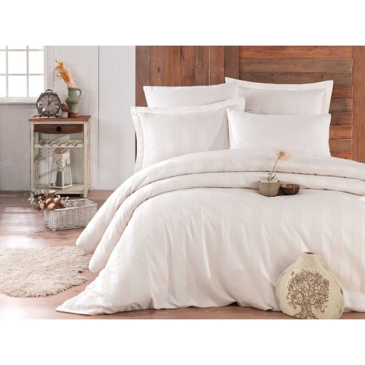 Lenjerie de pat din bumbac satinat pentru pat dublu cu cearșaf Hobby Wafel, 200 x 220 cm, crem