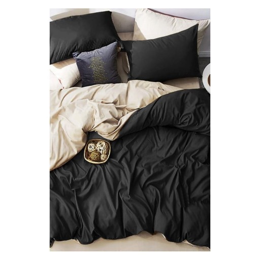 Lenjerie de pat neagră-crem din bumbac pentru pat dublu-extins și cearceaf 200x220 cm – Mila Home