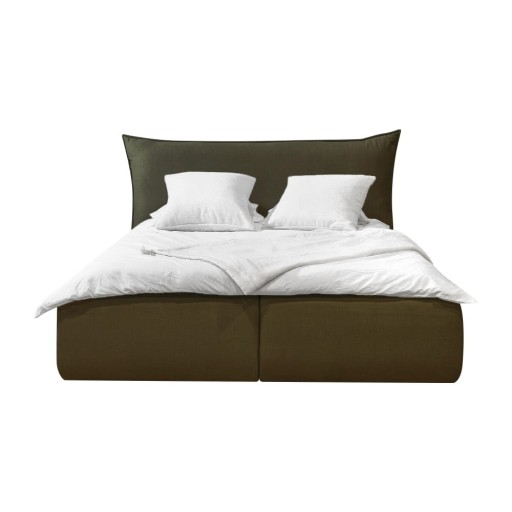 Pat matrimonial verde închis tapițat cu spațiu de depozitare cu somieră 180x200 cm Jade – Bobochic Paris