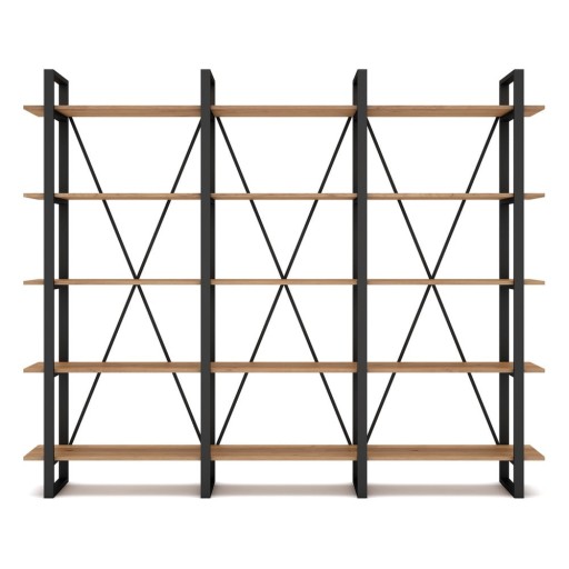 Bibliotecă negru/natural cu aspect de lemn de stejar 218x180 cm Aviva – Marckeric