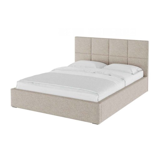 Pat matrimonial bej tapițat cu spațiu de depozitare cu somieră 160x200 cm Bufo – MESONICA
