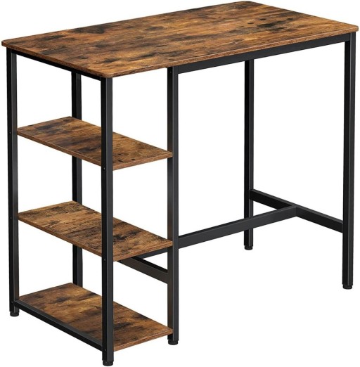 Masa de bar cu 3 rafturi / dulap bucatarie Alinru, Vasagle, 110x60x100 cm, PAL/otel, maro rustic