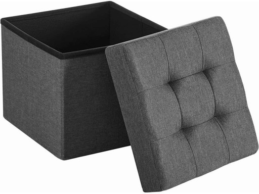 Taburet cu spatiu pentru depozitare Songmics, 38 x 38 x 38 cm, tesatura aspect in/MDF, gri inchis