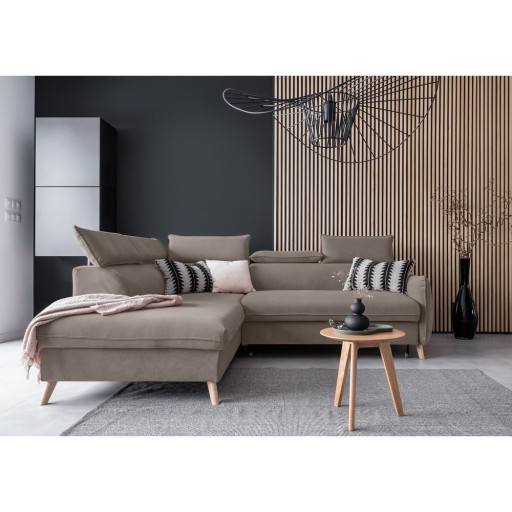 Colțar maro deschis extensibil cu tapițerie din catifea (cu colț pe partea stângă ) Sweet Harmony – Miuform