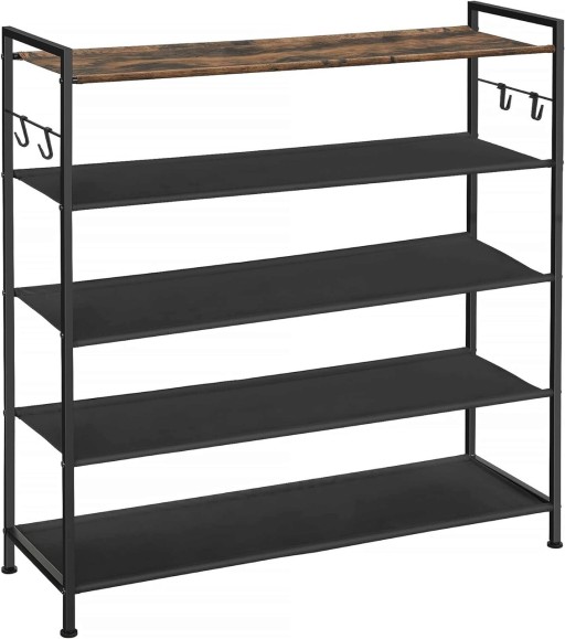 Pantofar cu 5 rafturi Songmics, 90 x 29 x 92.5 cm, 20-25 perechi pantofi, tesatura Oxford/otel, negru