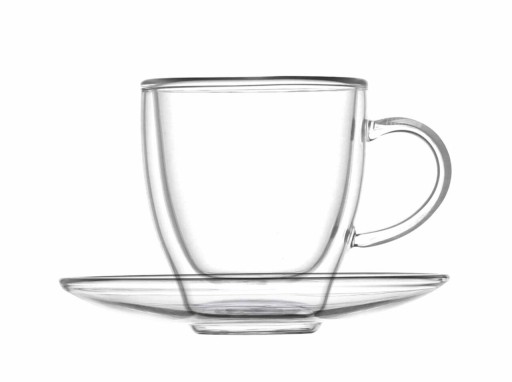 Set 2 cesti cu farfurie, perete dublu, Brandani, 100 ml, 6x7 cm, sticla
