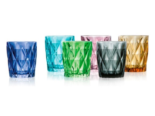 Set 6 pahare, Diamante, Brandani, 270 ml, sticla, multicolor