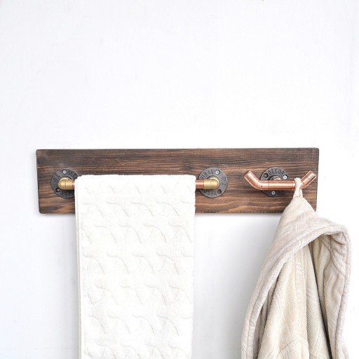 Raft de perete, Evila Originals, Cop012, 60x14x8 cm, Lemn, Aur roz / Nuc