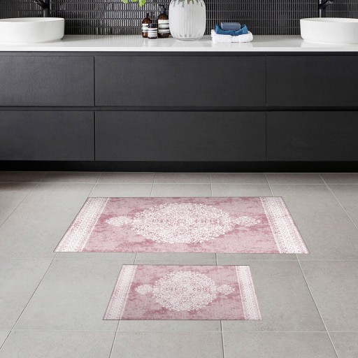 Set covorase de baie 2 piese, Alanur Home, 510602 v2, Poliester, Roz pudra