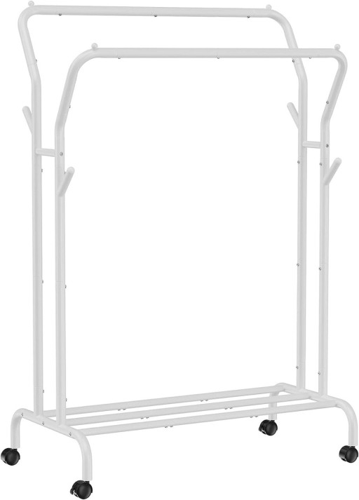 Suport mobil pentru umerase cu doua bare Songmics, 103.5x52.5x155 cm, otel, alb