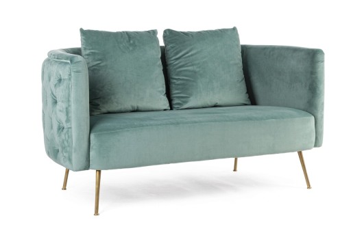Canapea 2 locuri Tenbury, Bizzotto, 144x77x79.5 cm, lemn de frasin/otel/catifea, albastru tiffany