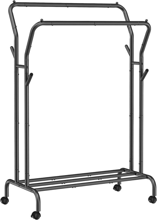 Suport mobil pentru umerase cu doua bare Songmics, 103.5x52.5x155 cm, otel, negru