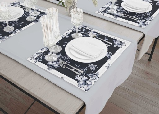 Set suporturi pentru farfurie, Mia, 742TMA7804, Poliester, Alb/Negru