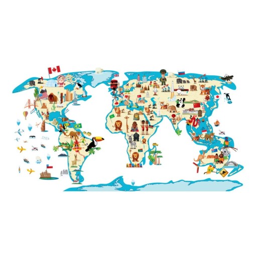 Hartă 110x60 cm pentru copii World Map Ethnic Tour – Ambiance