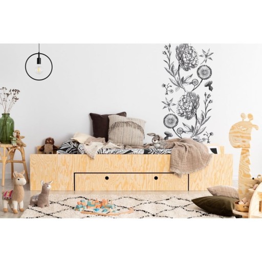 Pat pentru copii în culoare naturală cu extensie suplimentară cu spațiu de depozitare cu somieră 80x200 cm MLC – Adeko