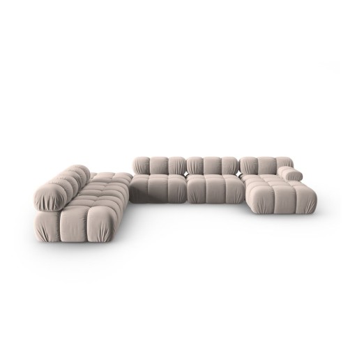 Colțar modular maro deschis cu tapițerie din catifea (cu colț pe partea stângă /în formă de "U") Bellis – Micadoni