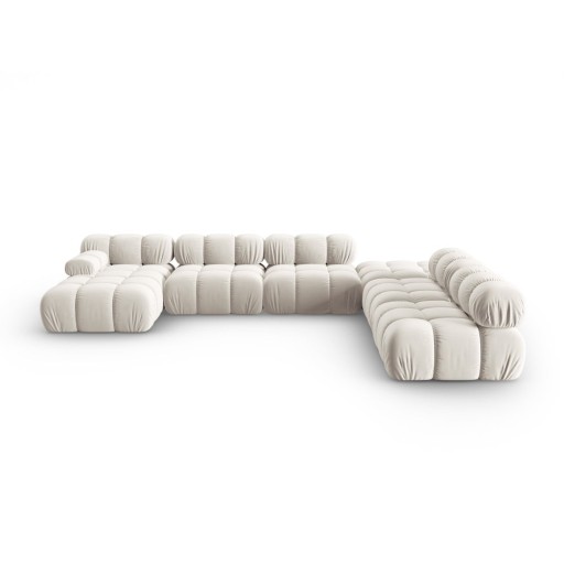Colțar modular bej cu tapițerie din catifea (cu colț pe partea dreaptă/în formă de "U") Bellis – Micadoni