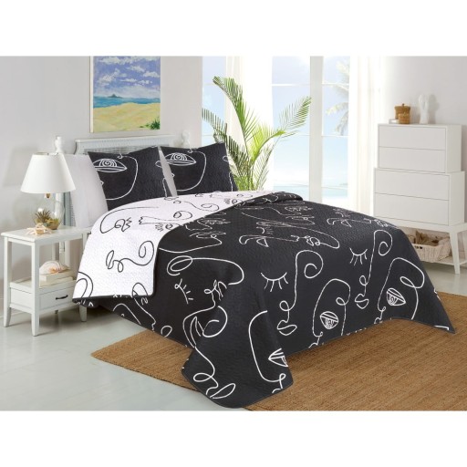 Set fețe de pernă și cuvertură albă-neagră pentru pat dublu 220x240 cm Face – My House