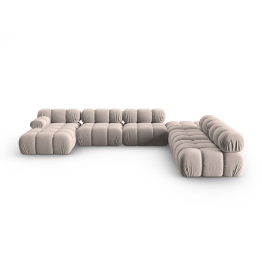Colțar modular maro deschis cu tapițerie din catifea (cu colț pe partea dreaptă/în formă de "U") Bellis – Micadoni