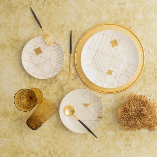 Serviciu de masa, Hermia, 216KRC1160, Nu este potrivit pentru cuptorul cu microunde / Nu este potrivit pentru mașina de spălat vase, Alb/Auriu