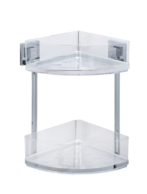 Polita de colt pentru baie,  Wenko, Quadro Vacuum-Loc®, 28 x 32.5 x 19.5 cm, inox/plastic