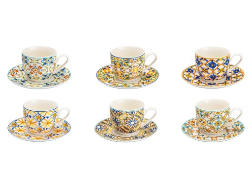 Set 6 cesti cu farfurie pentru cafea, Medicea, Brandani, 90 ml, portelan