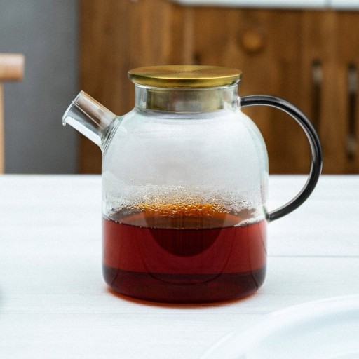 Ceainic Kubbe, Homla, 1.8 L, sticla/inox, negru/auriu