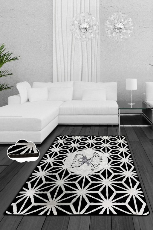 Covor, Black Glow, Poliester, Negru / Ecru