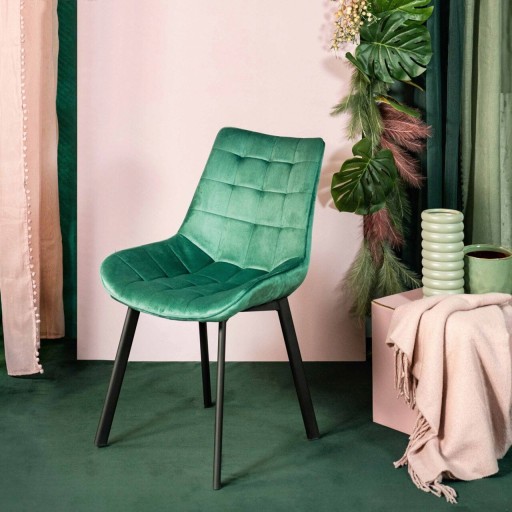 Scaun Colin, Homla, 53x51x83 cm, metal/MDF/velur, verde