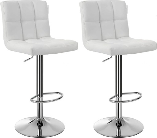 Set 2 scaune de bar pentru bucatarie, Songmics, 44.5 x 38 x 95-115 cm, rotativ 360, piele ecologica/otel fromat, alb