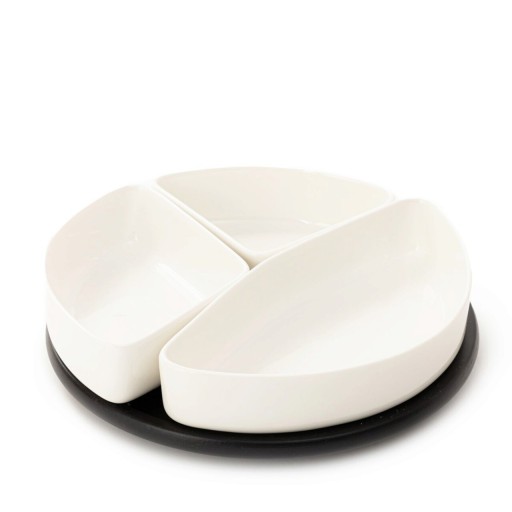 Set 3 boluri servire cu suport Felko, Homla, 24 cm, portelan/plastic, alb/negru